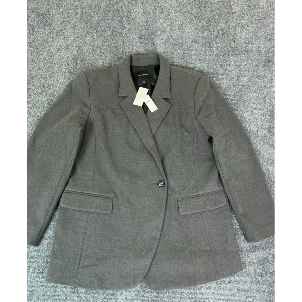 Banana Republic Women's Gray Blazer Polyester/Viscose One Button Size 14